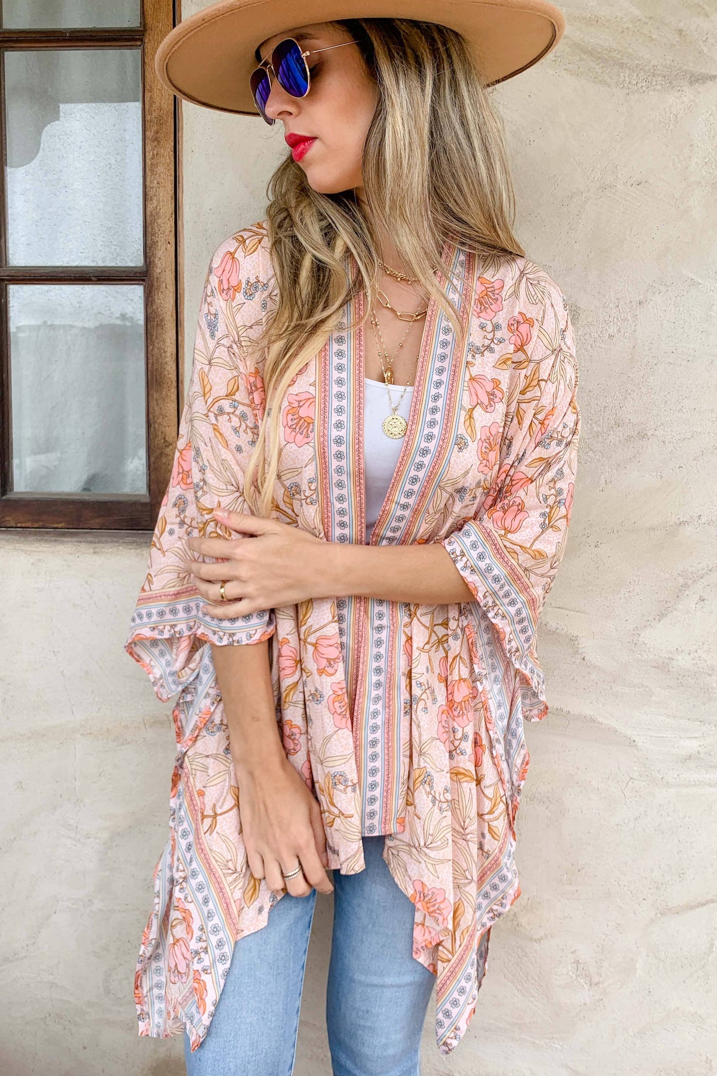 Blush Floral Boho Kimono