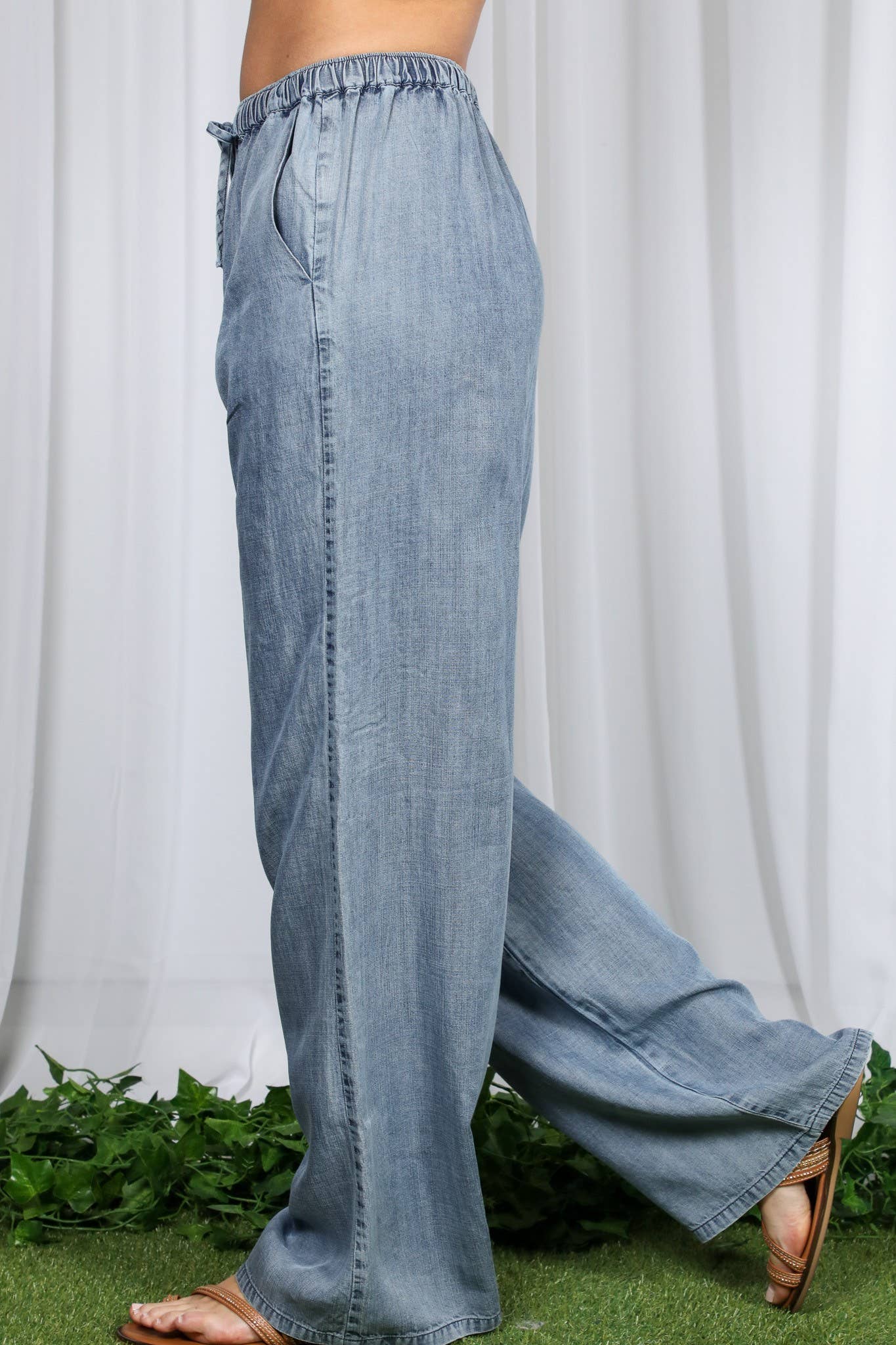 Wide Leg Chambray Pants