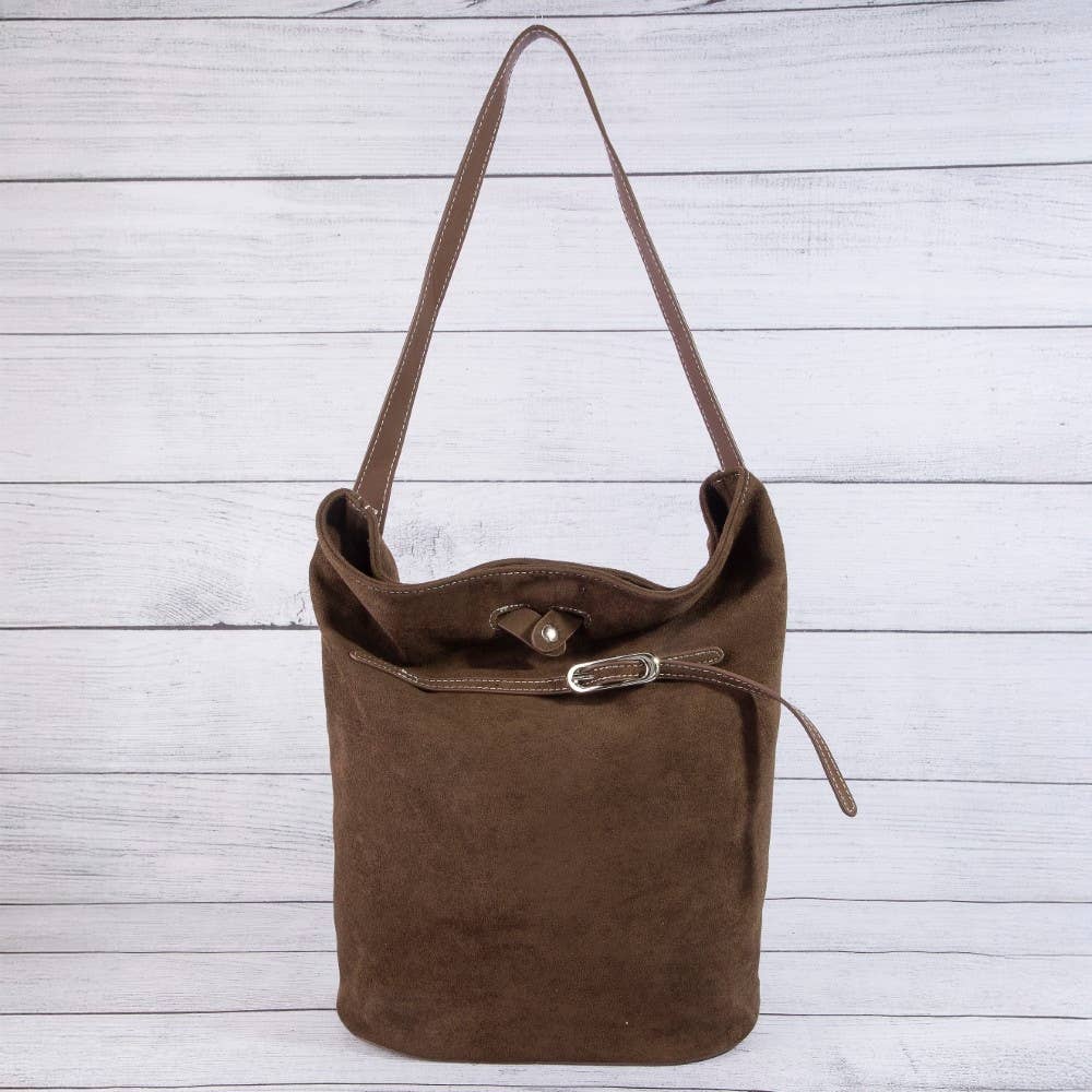 Belt Closure Vegan Leather Bucket Bag