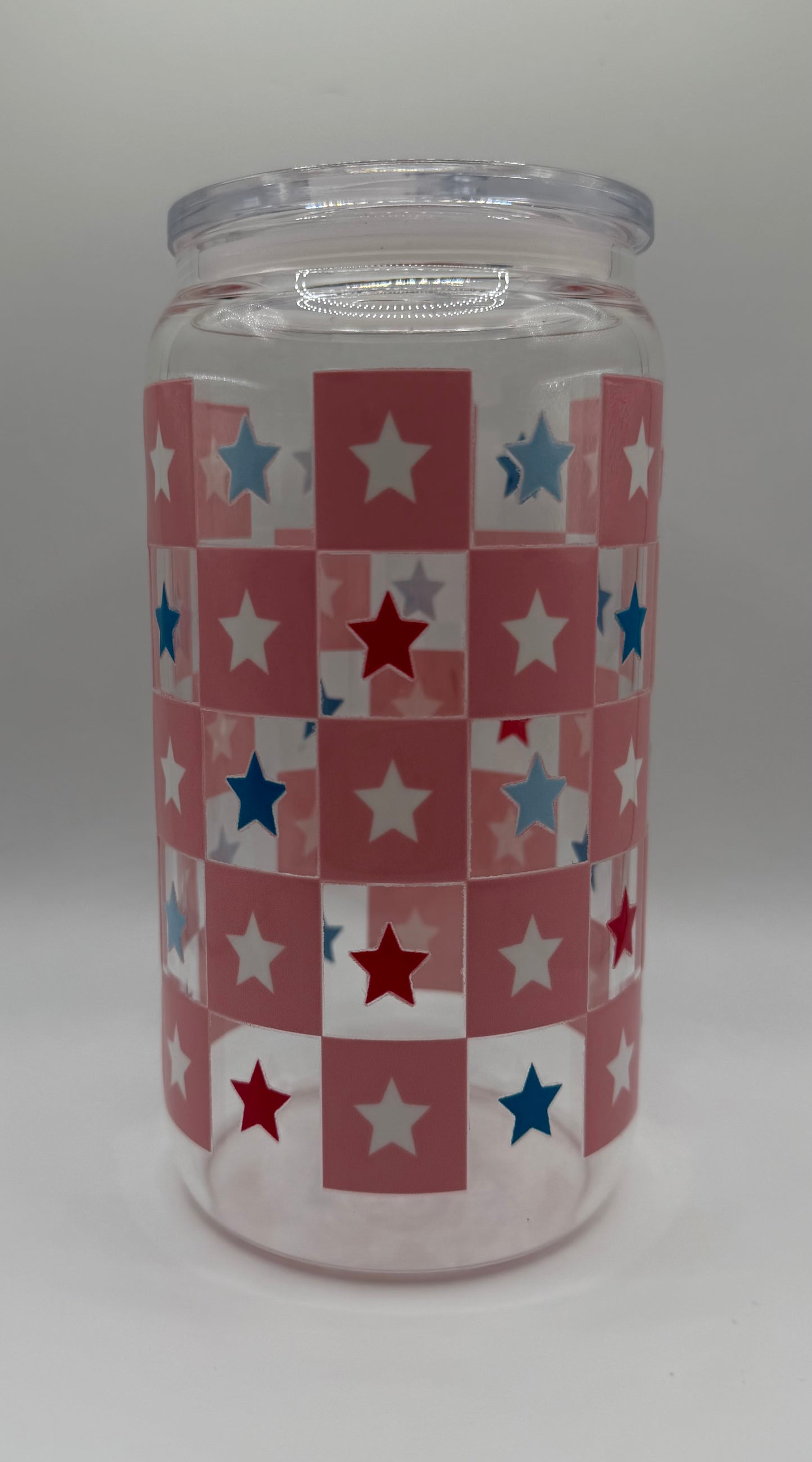 Red, White and Blue Stars 16oz Glass Cup