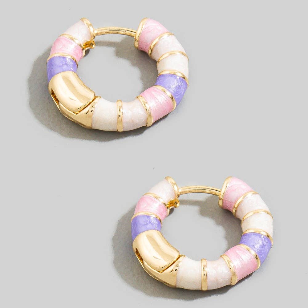 Multicolor Pastel Enamel Striped Huggie Hoop Earrings