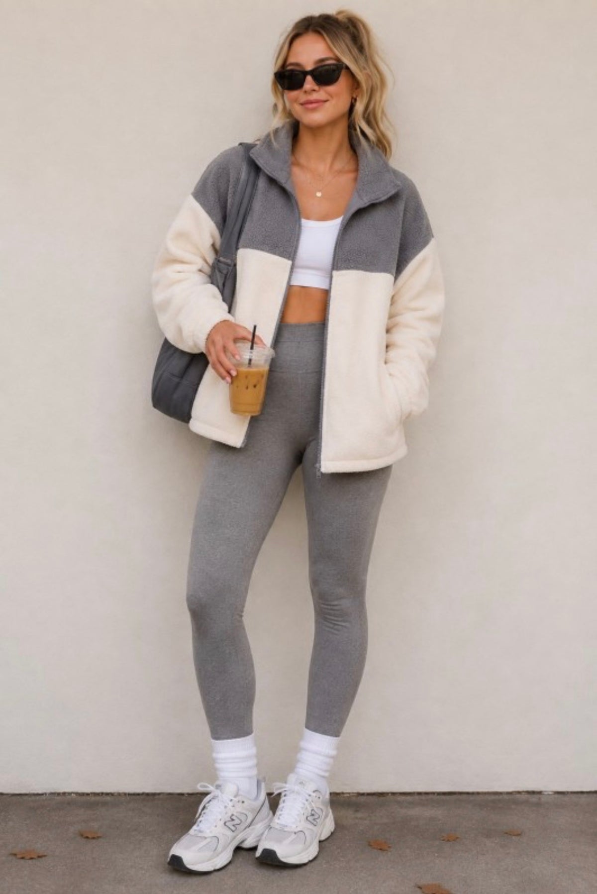 Grey Color Block Sherpa Jacket