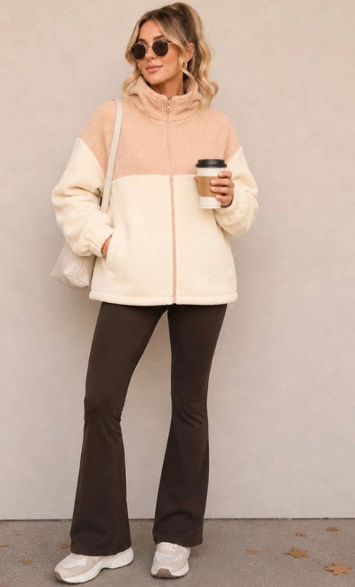 Taupe Color Block Sherpa Jacket
