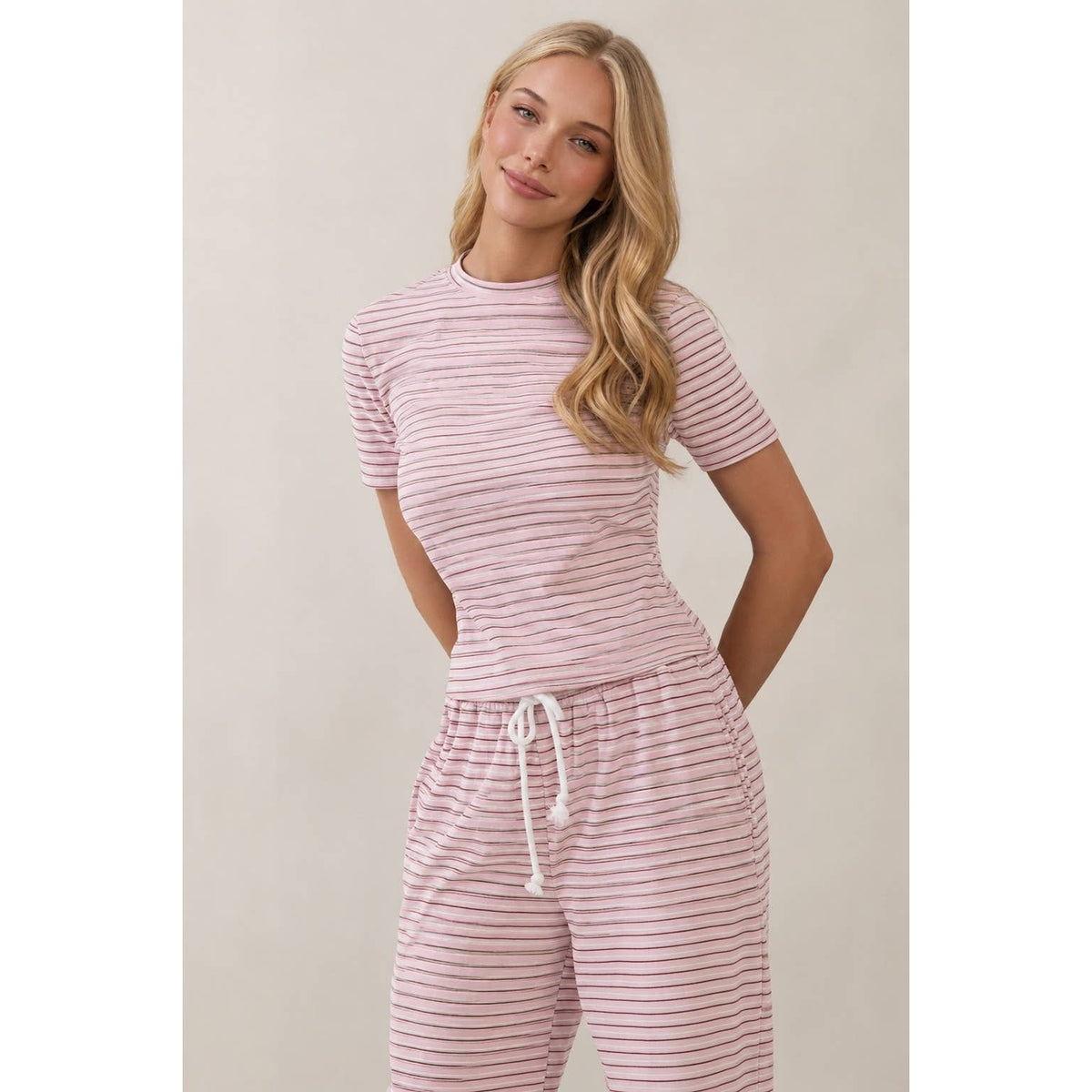 Everyday Ease Striped Lounge Set- Pink