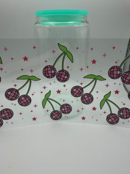 16oz Glass Cup with lid and straw (assorted designs)