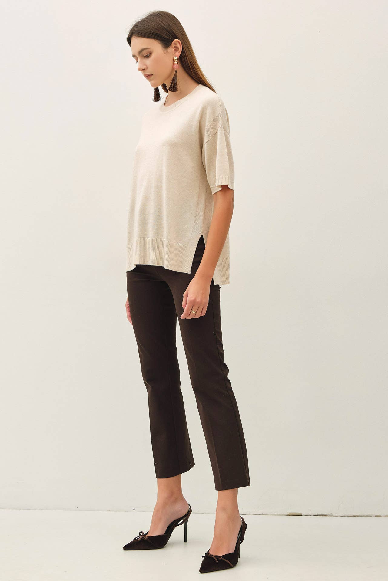 Oatmeal Short Sleeve Sweater
