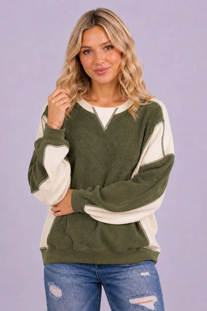 Olive Exposed Seam Sweatshirt