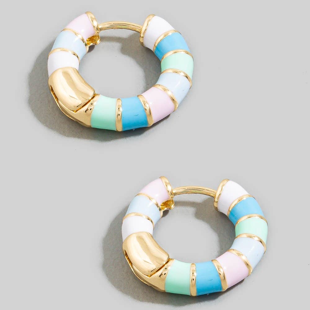 Multicolor Pastel Enamel Striped Huggie Hoop Earrings