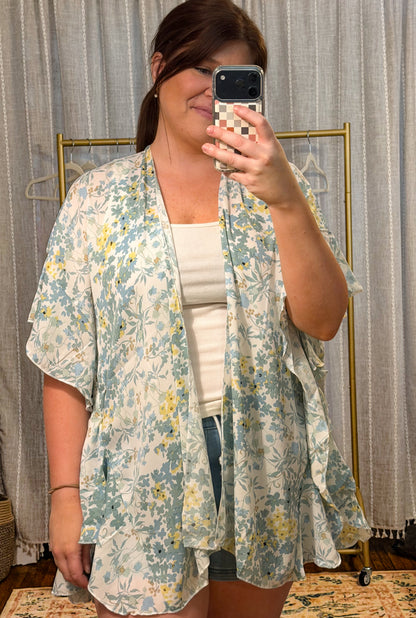 Sage Floral Print Kimono