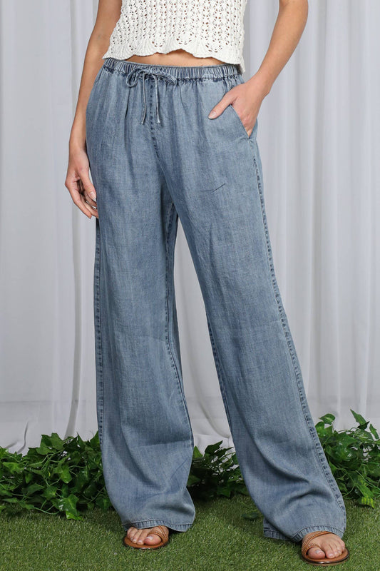Wide Leg Chambray Pants