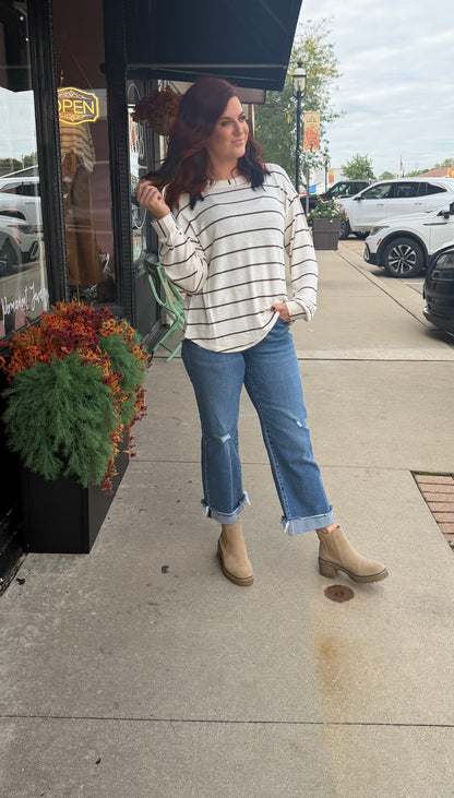 Poppy Cream Knit Striped Top