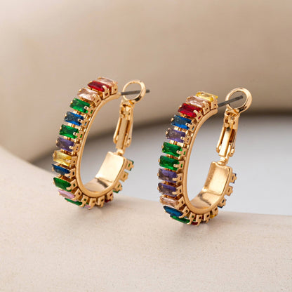 Multicolor Crystal Hoop Earrings
