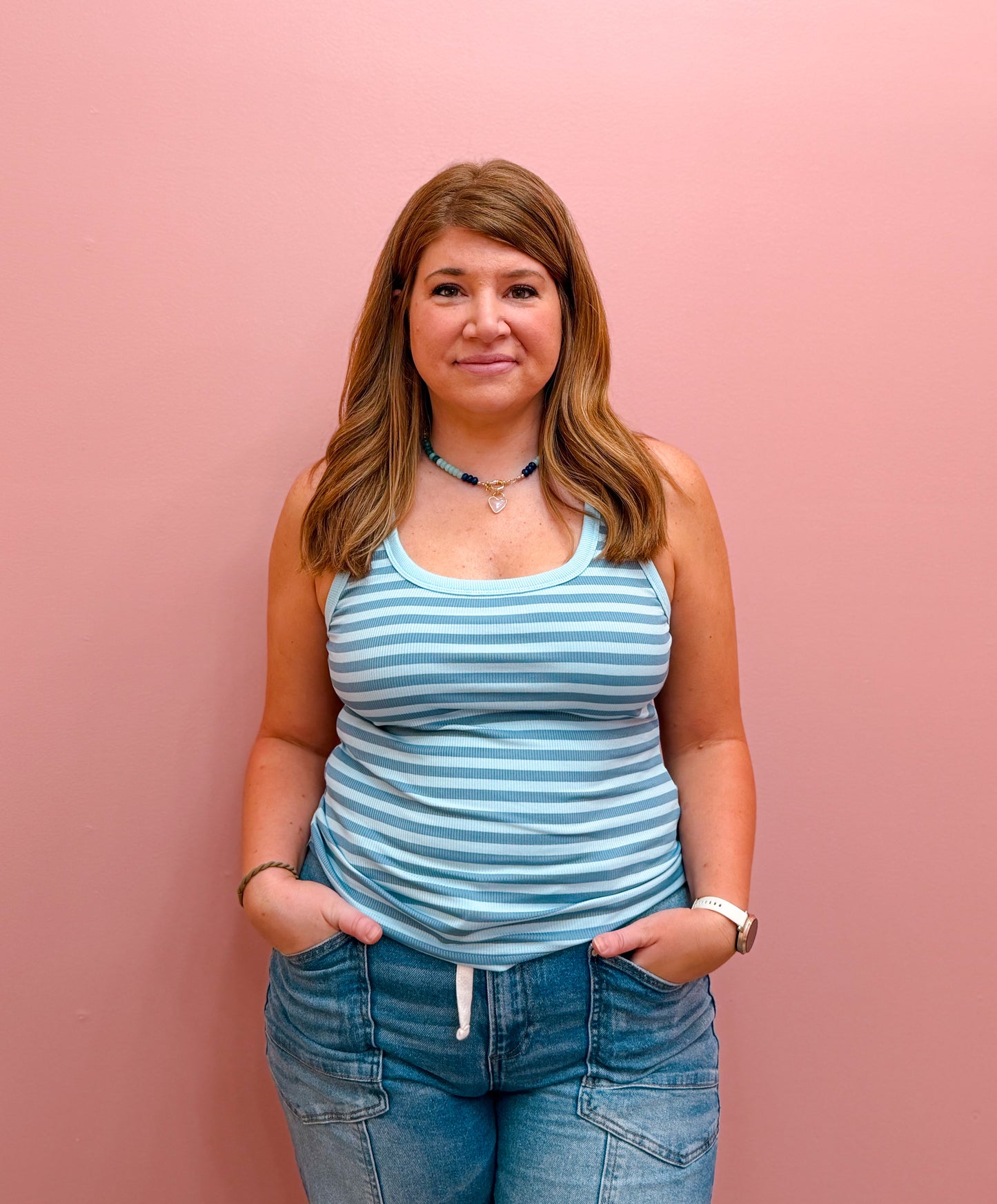 Ribbed Knit Tank- Blue Stripe