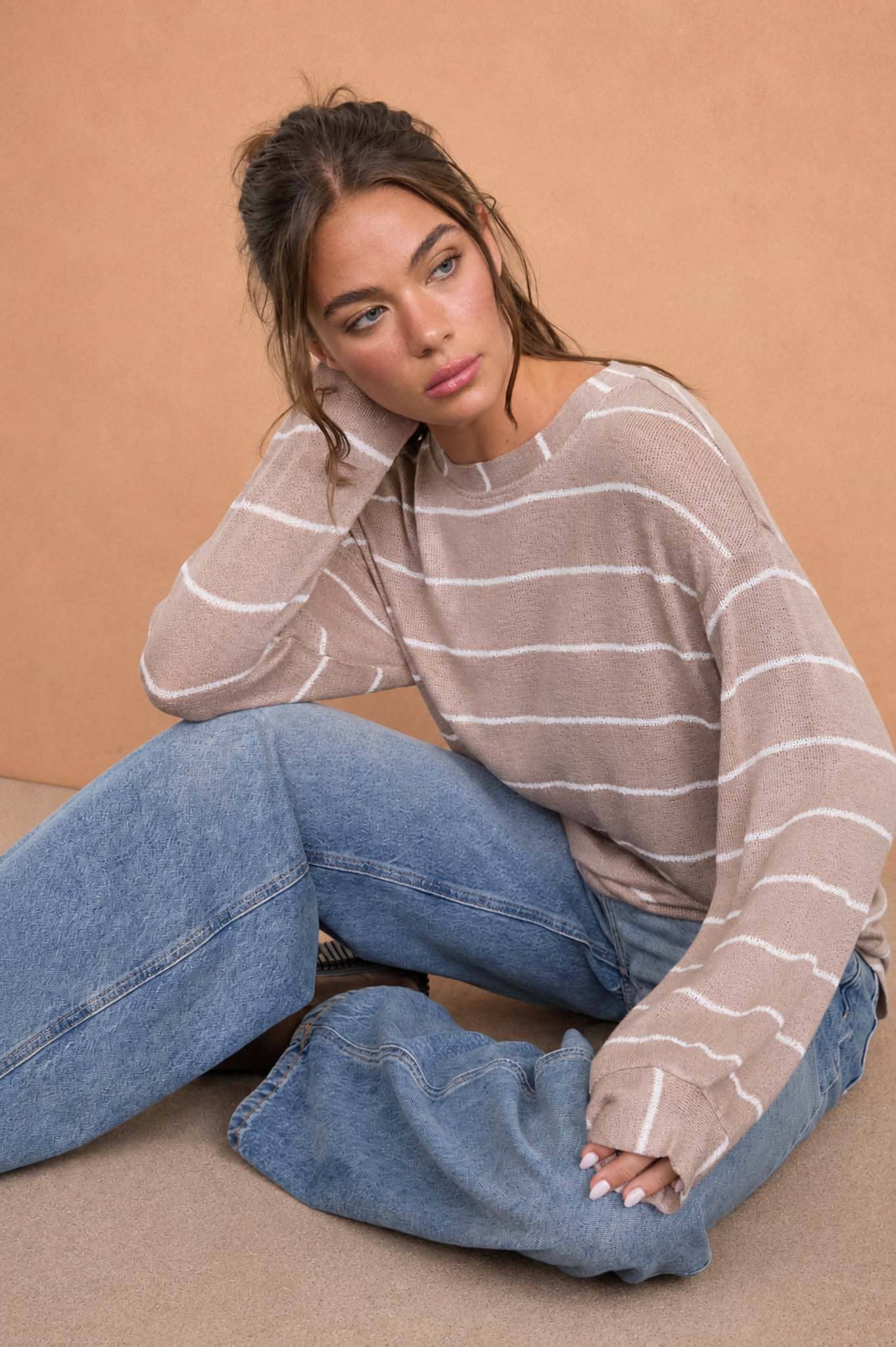Poppy Mocha Knit Striped Top