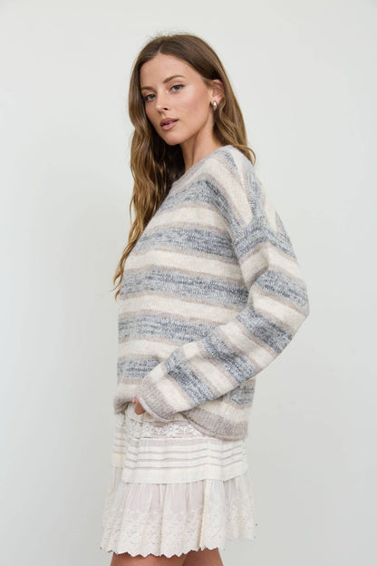 Light Mocha Striped Knit Pullover