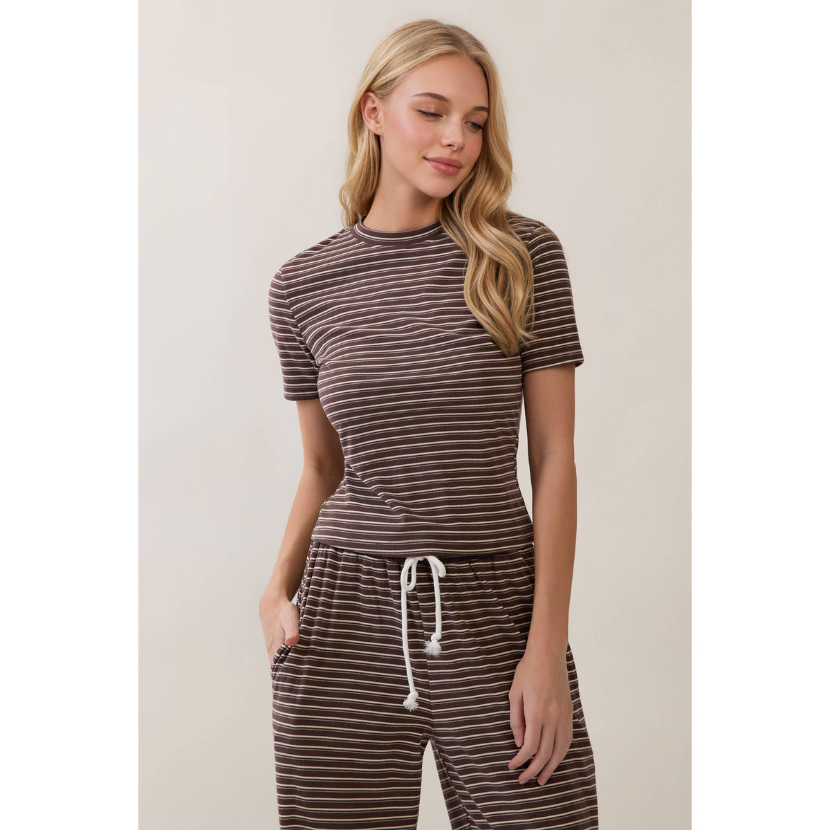 Everyday Ease Striped Lounge Set- Mocha