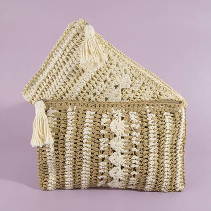 Paper Straw Crochet Clutch With Tassel Zipper