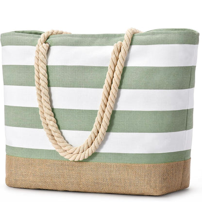 Striped Canvas Pool/Beach Bag- Waterproof, Sandproof