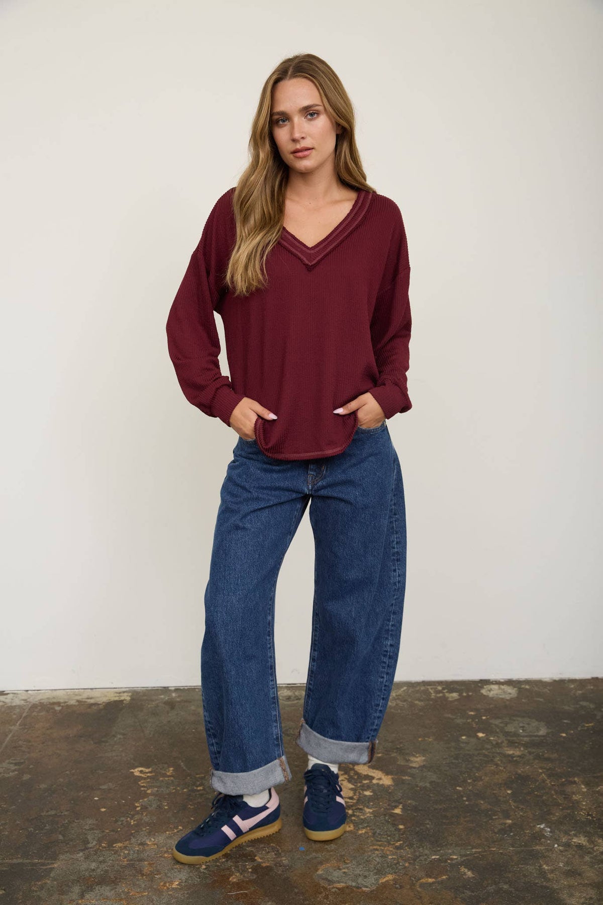 Burgundy Waffle Knit Sweater