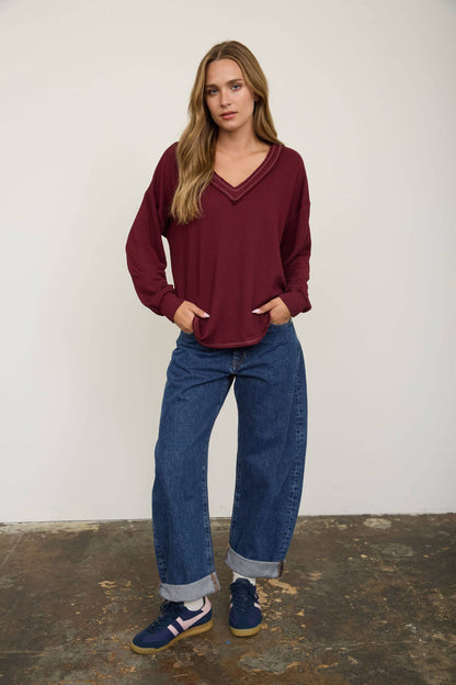 Burgundy Waffle Knit Sweater