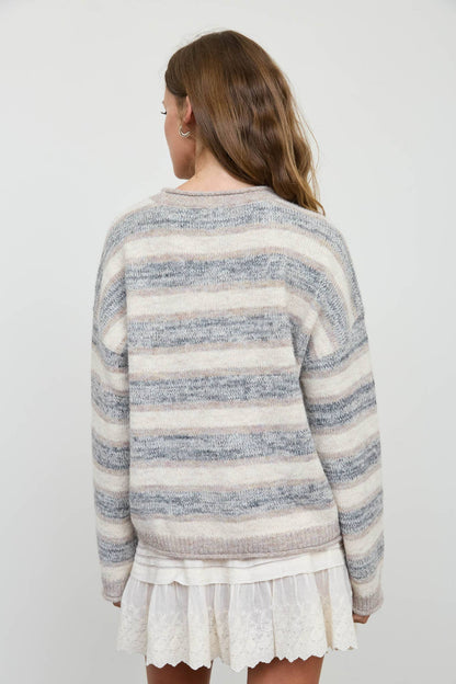 Light Mocha Striped Knit Pullover