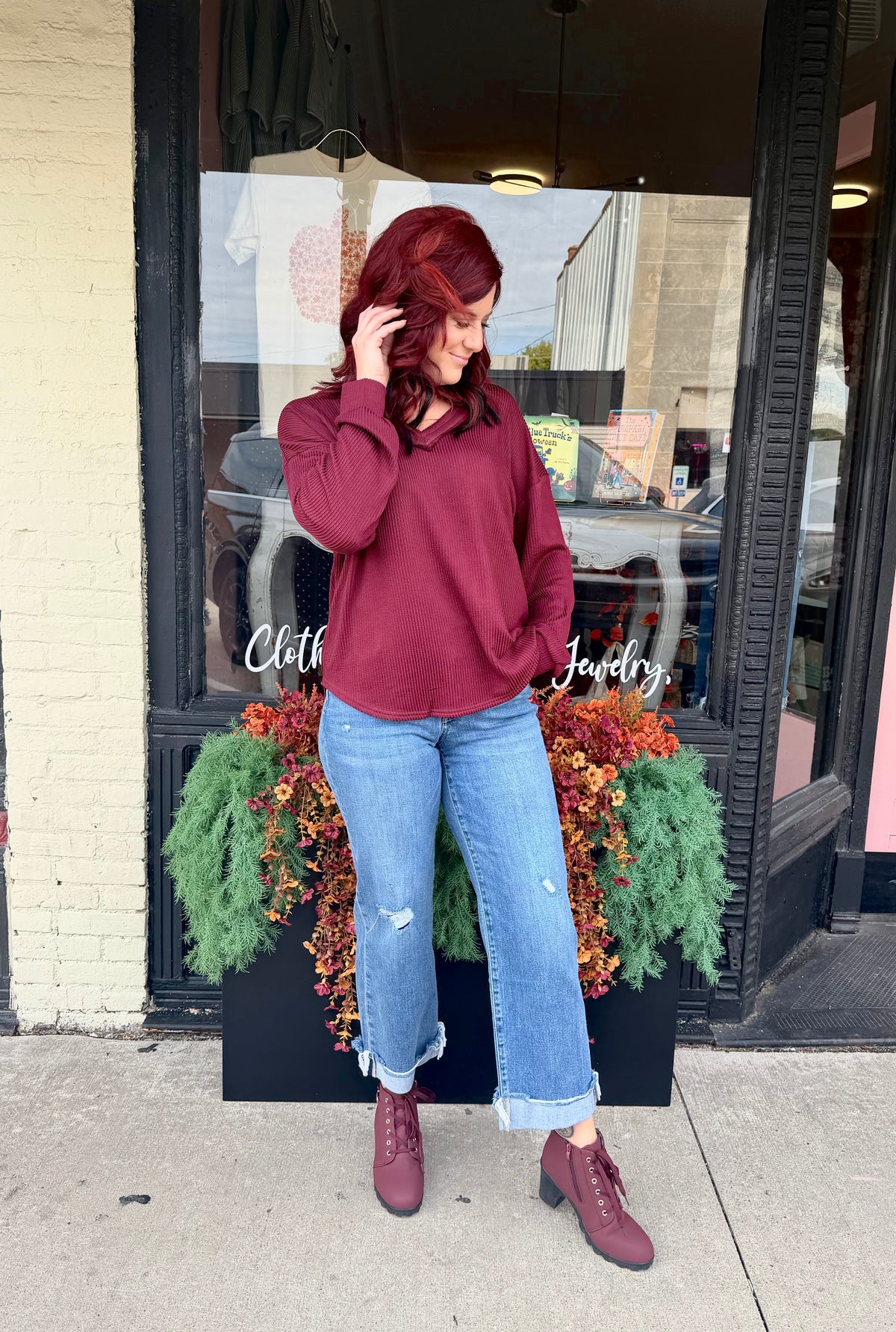 Burgundy Waffle Knit Sweater