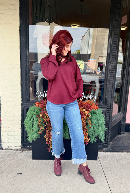Burgundy Waffle Knit Sweater