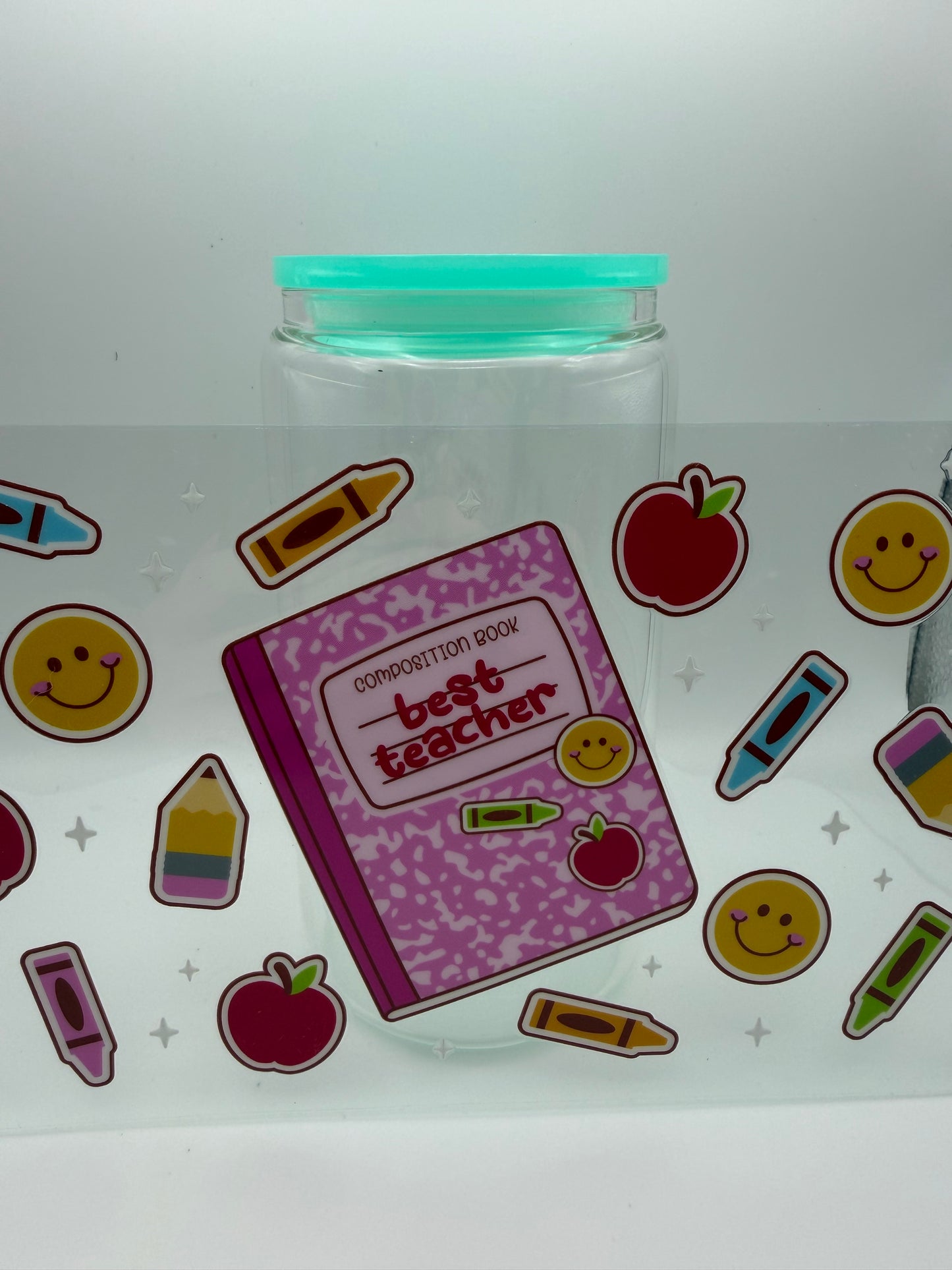 16oz Glass Cup with lid and straw (assorted designs)