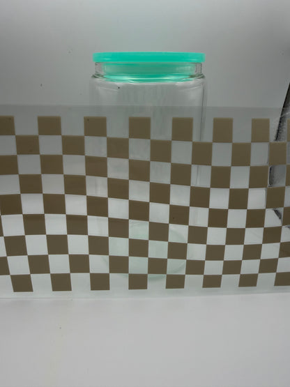 16oz Glass Cup with lid and straw (assorted designs)