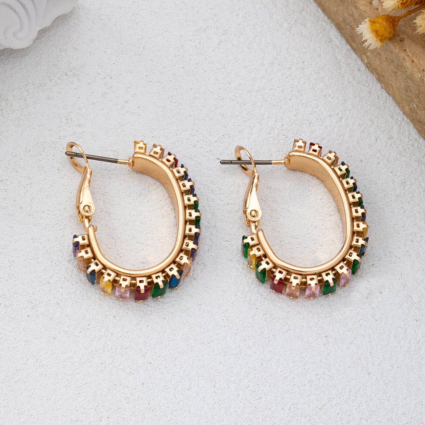 Multicolor Crystal Hoop Earrings