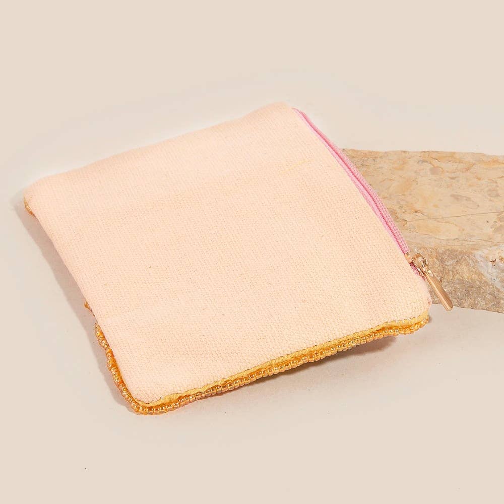 Floral Sequin And Seed Beaded Coin Purse