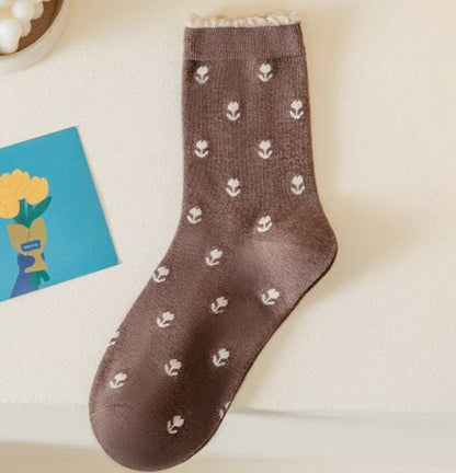 WOMAN BREATHABLE FLORAL COTTON SOCKS