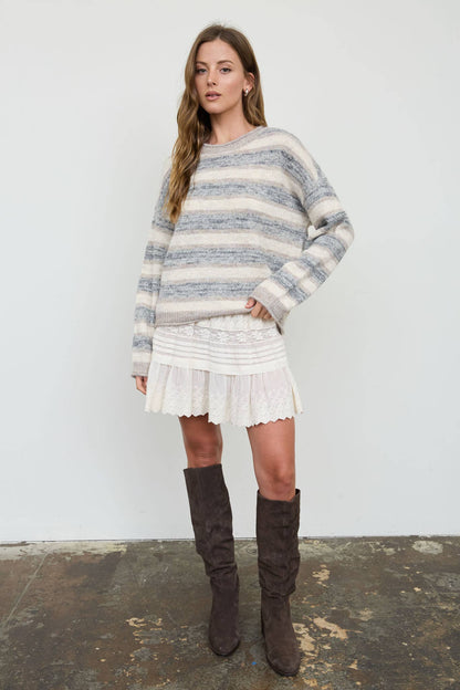 Light Mocha Striped Knit Pullover