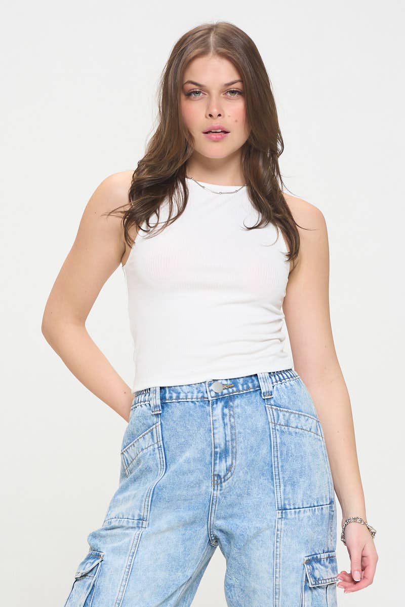 Ribbed Knit Halter Neck Basic Top