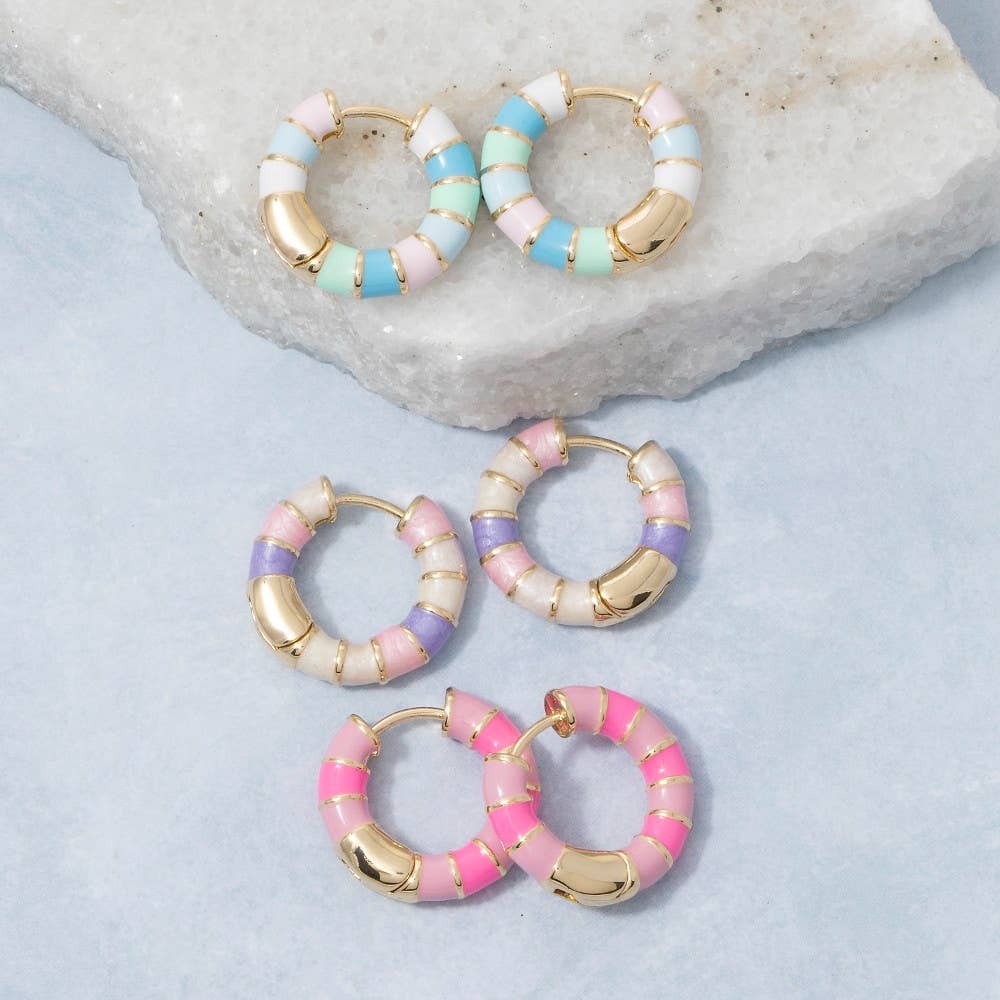 Multicolor Pastel Enamel Striped Huggie Hoop Earrings