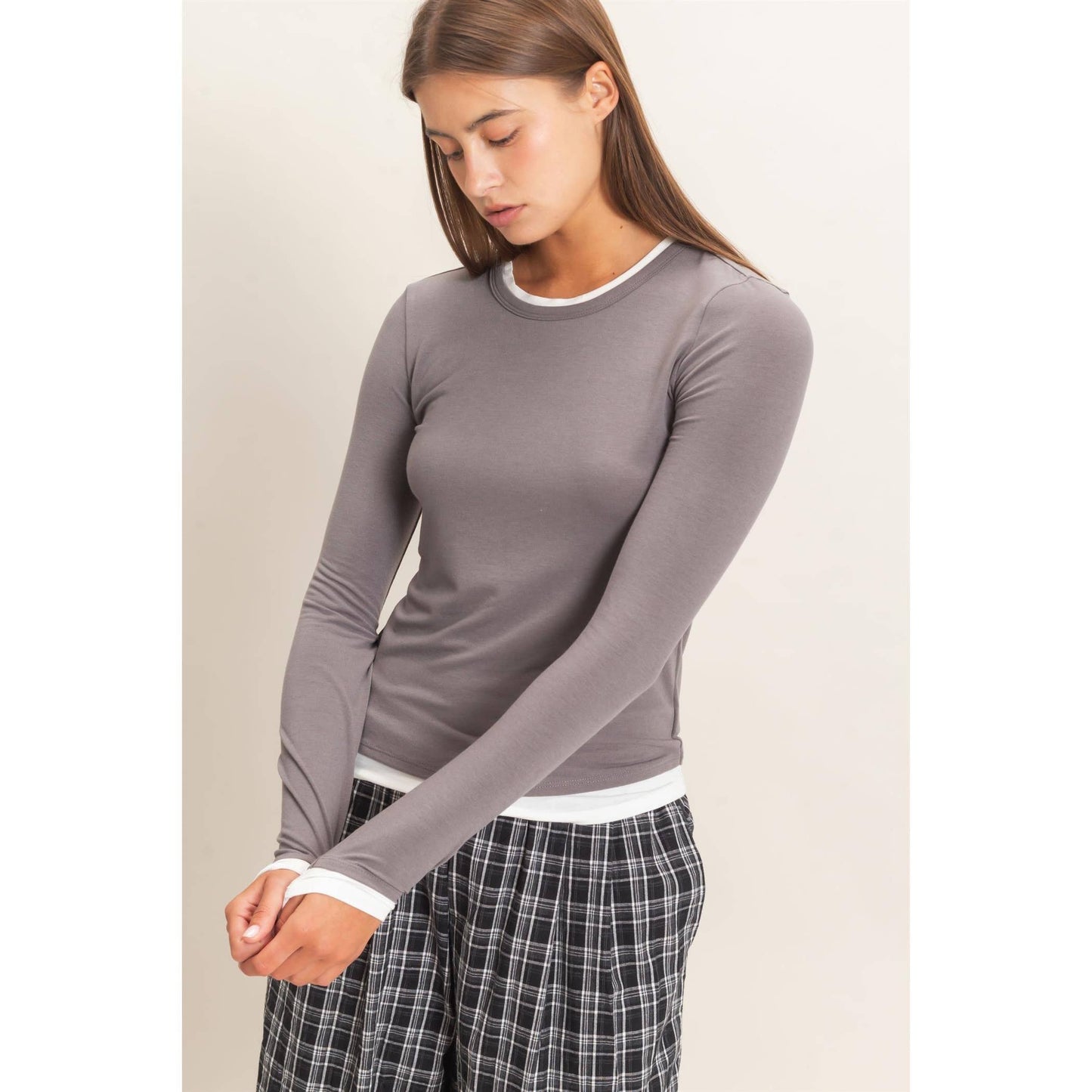Charcoal Layered Effect Long Sleeve Top