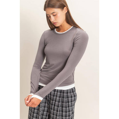 Charcoal Layered Effect Long Sleeve Top