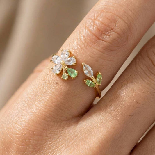 Gold Dipped Flower Leaf Open Ring