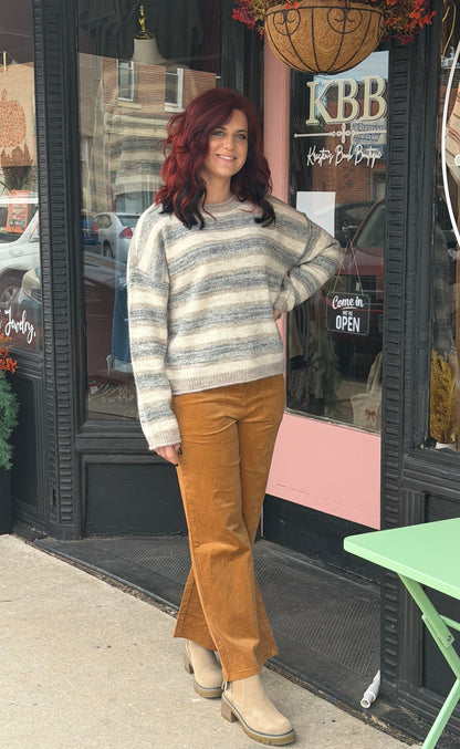 Light Mocha Striped Knit Pullover