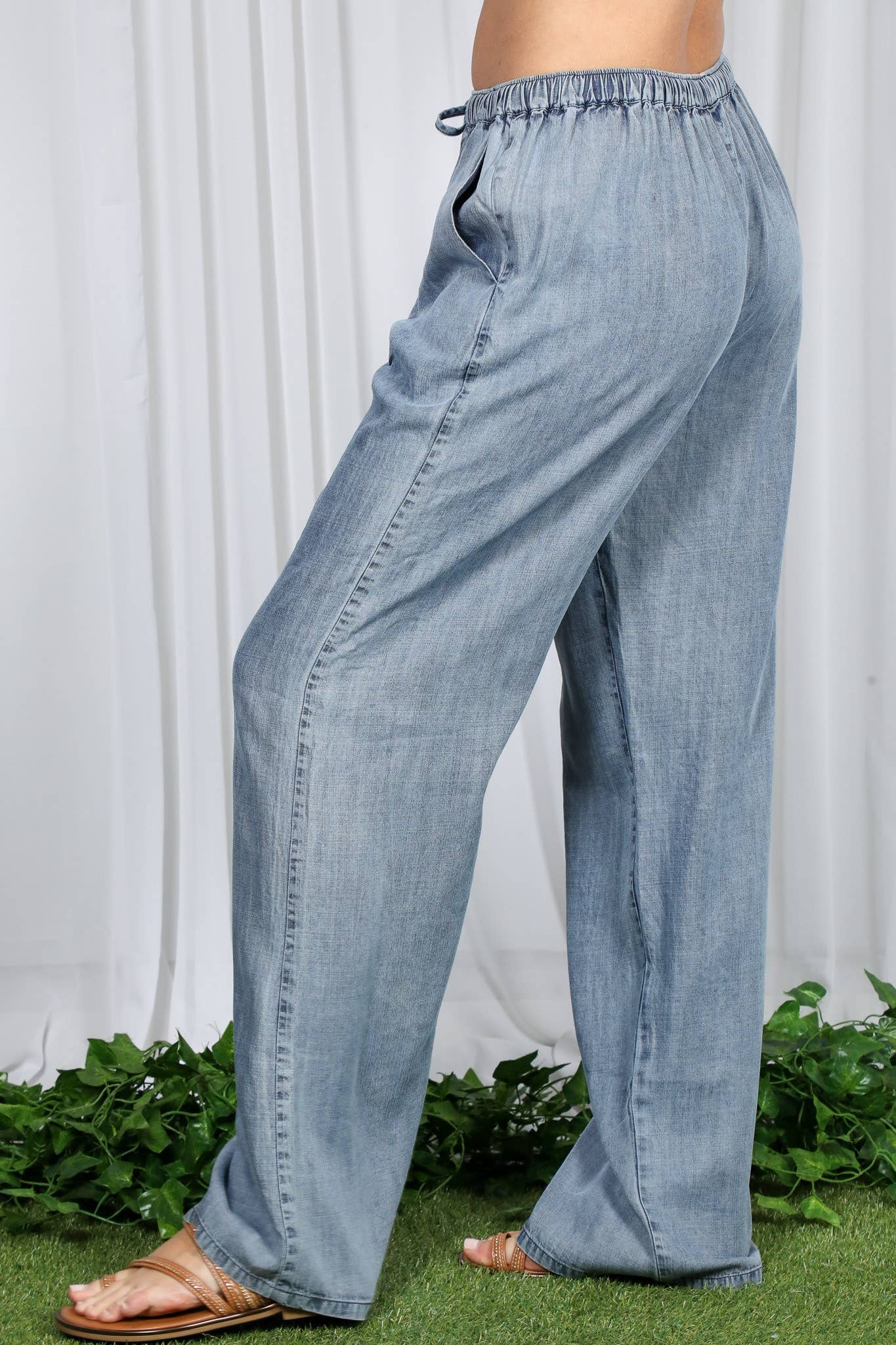 Wide Leg Chambray Pants