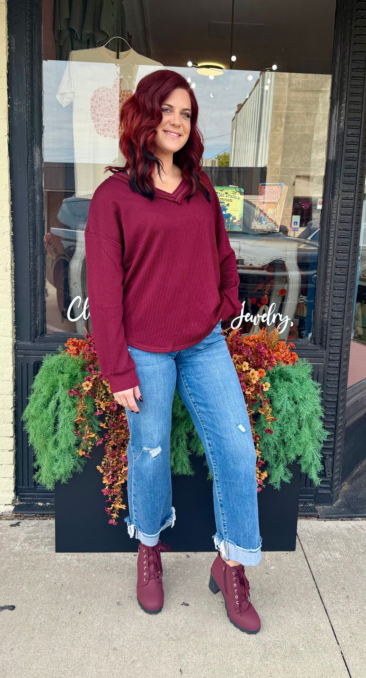 Burgundy Waffle Knit Sweater