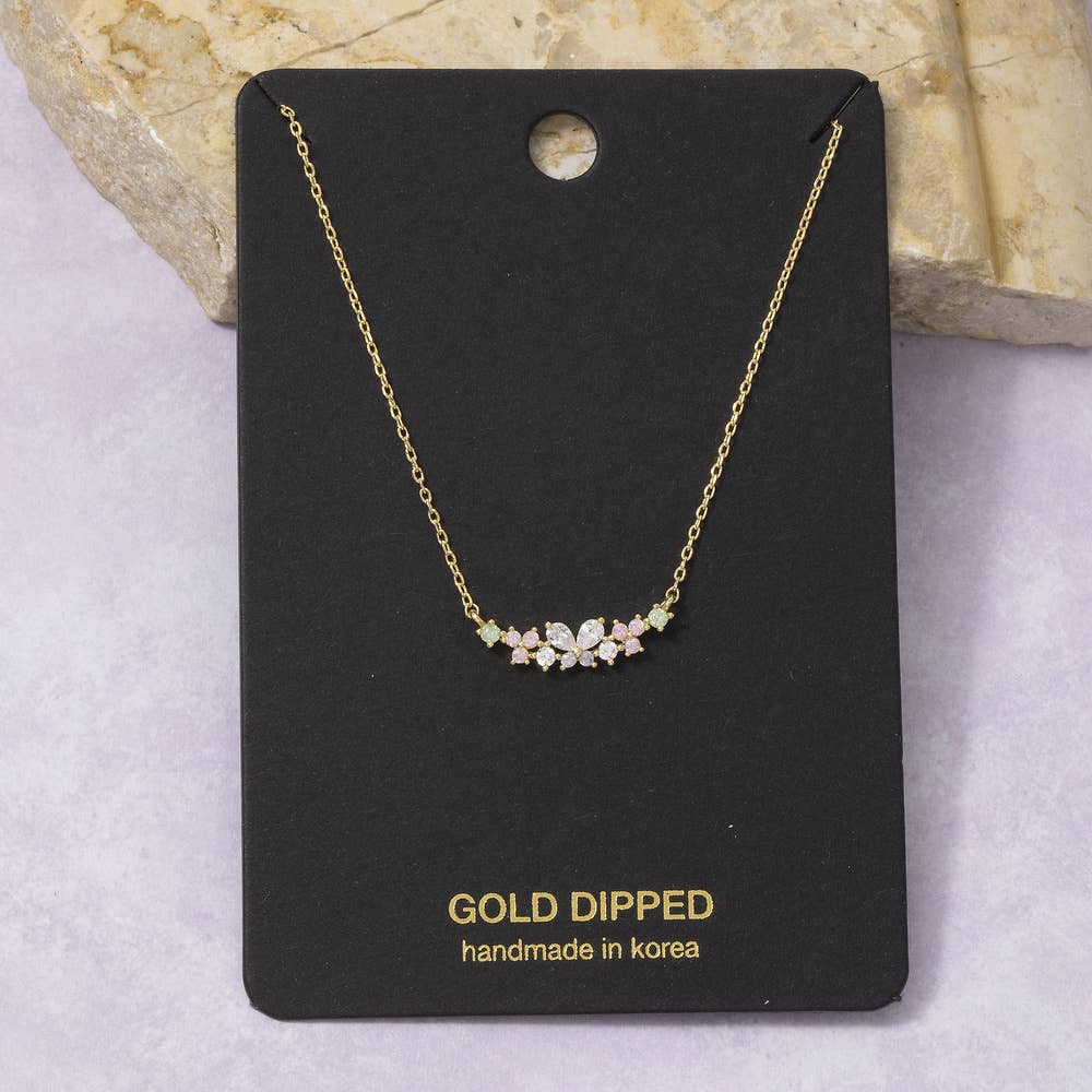 Gold Dipped Floral Cluster Station Necklace