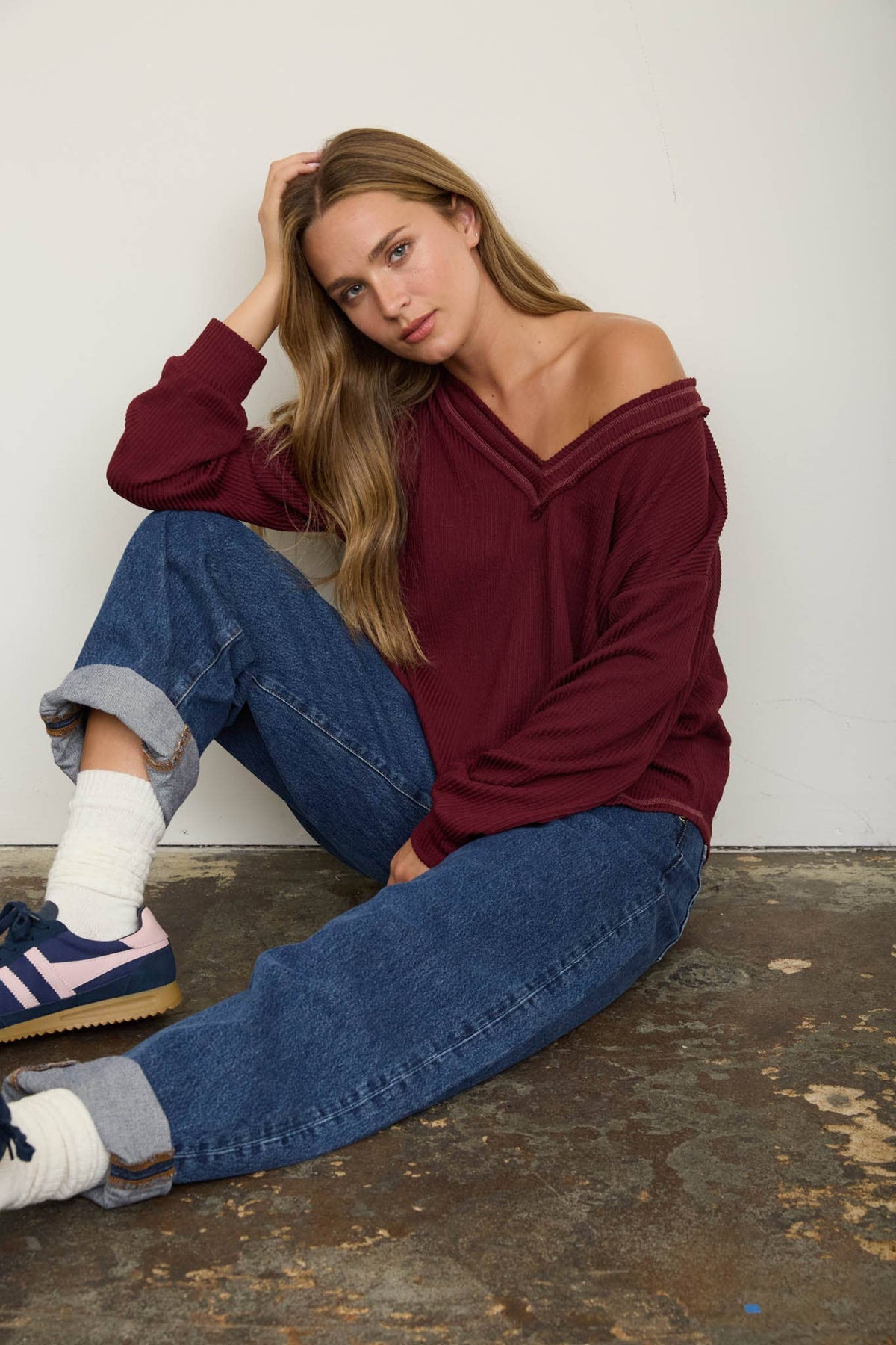 Burgundy Waffle Knit Sweater