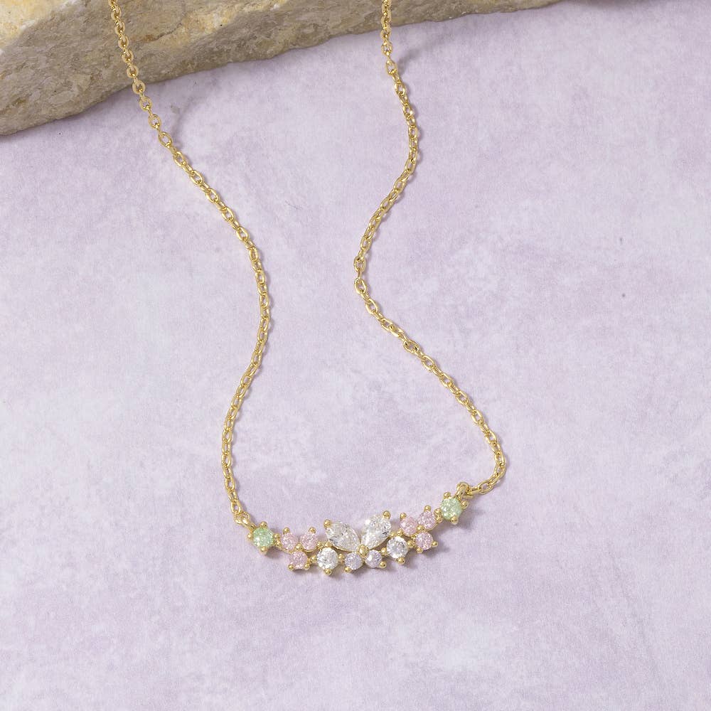 Gold Dipped Floral Cluster Station Necklace