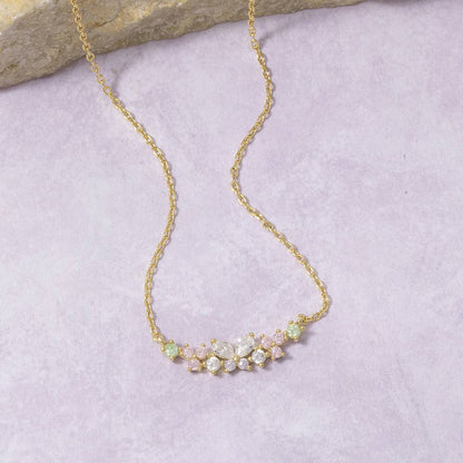 Gold Dipped Floral Cluster Station Necklace