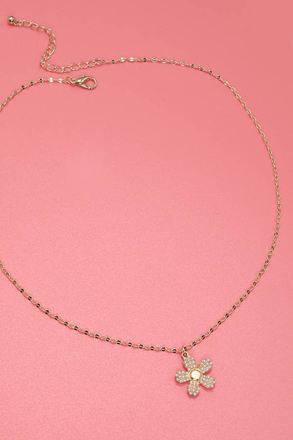 PEARL FLOWER CHARM NECKLACE