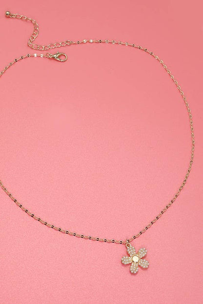 PEARL FLOWER CHARM NECKLACE