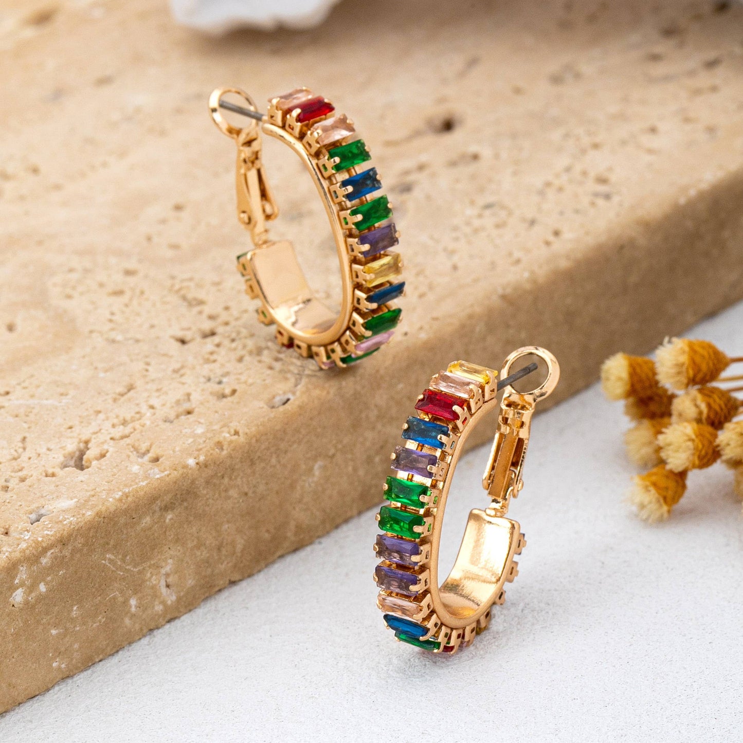 Multicolor Crystal Hoop Earrings
