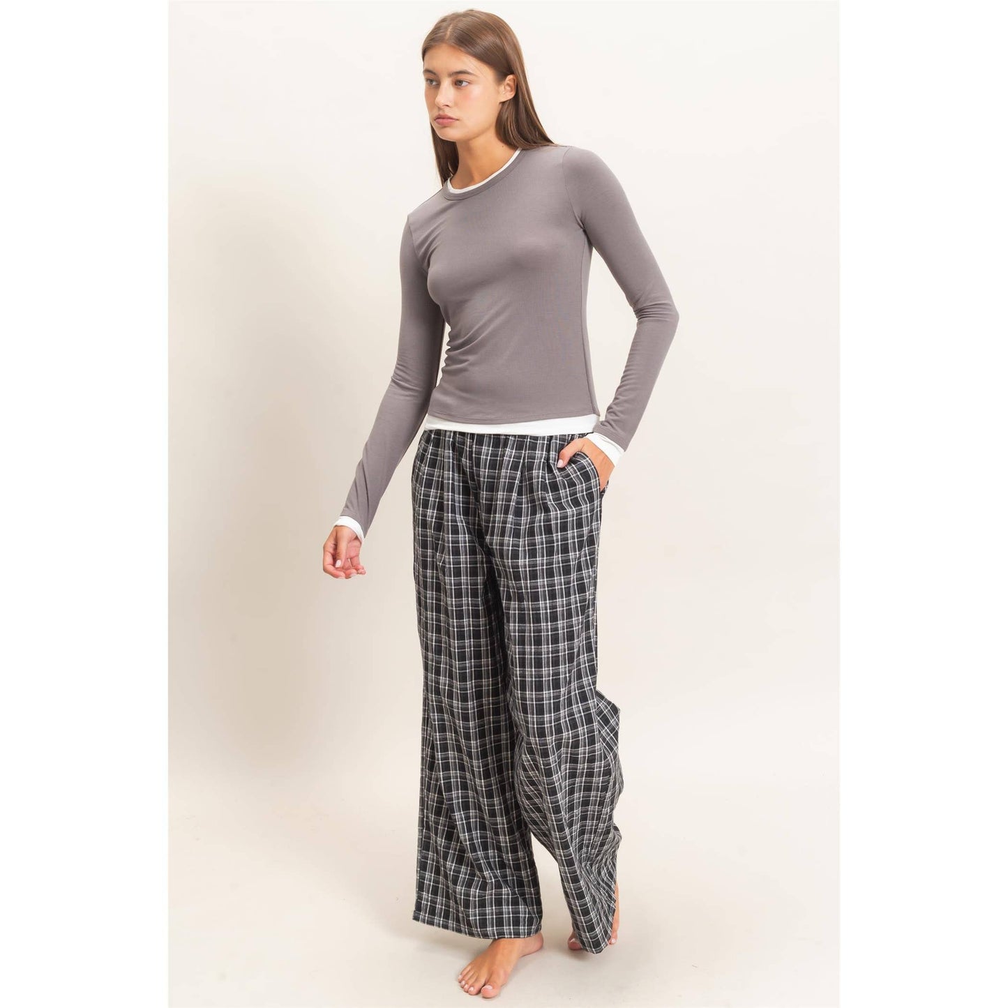 Charcoal Layered Effect Long Sleeve Top