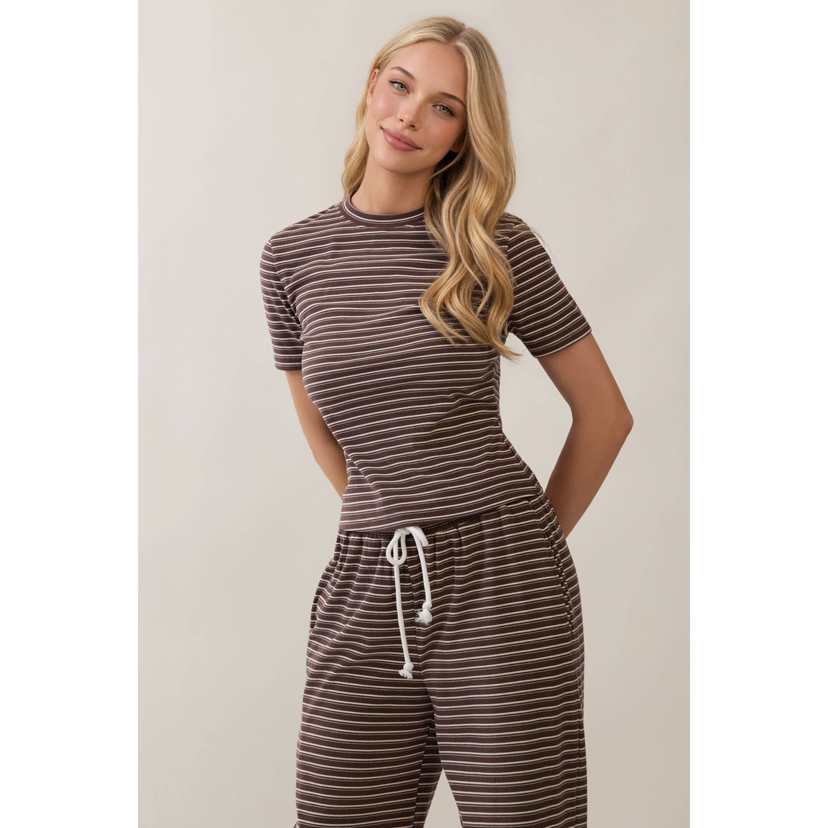 Everyday Ease Striped Lounge Set- Mocha